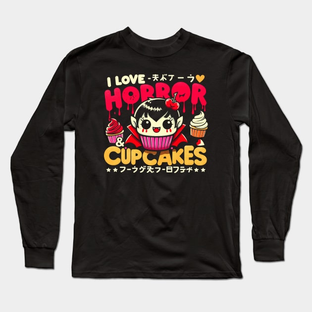 Creepy Cute Vampire Horror - Cartoon Kawaii Cupcake Long Sleeve T-Shirt by QuirkyInk
